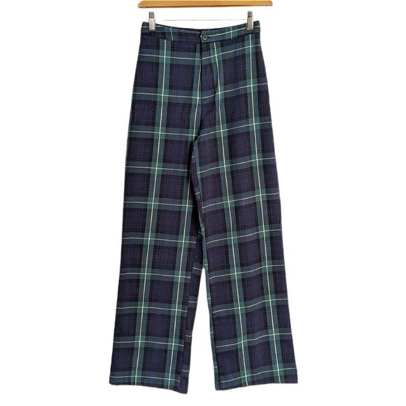 Brandy MELVILLE black watch plaid wide leg high rise XS @L - Picture 1 of 9